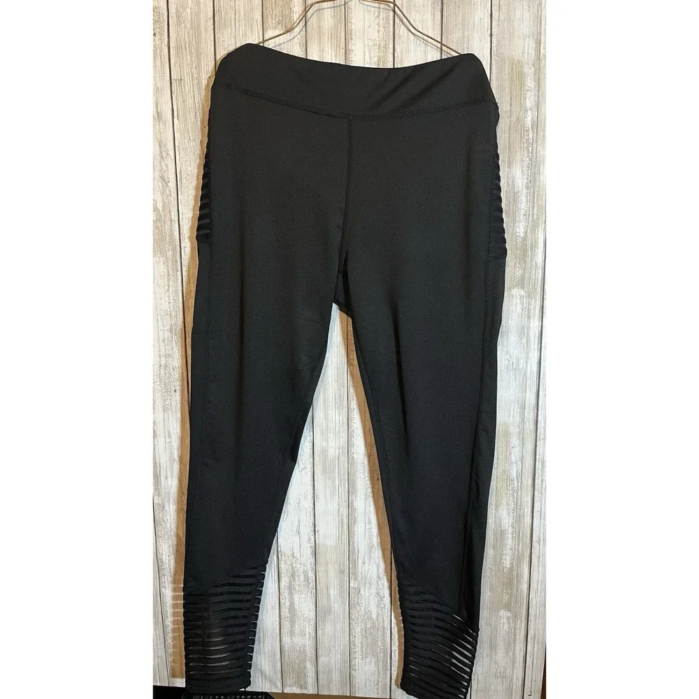 Zone Pro Women's Plus 1x Black Full Length Active Leggings Sheer Pockets & Ankle